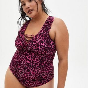torrid Pink Leopard Lace-Up One-Piece Swimsuit